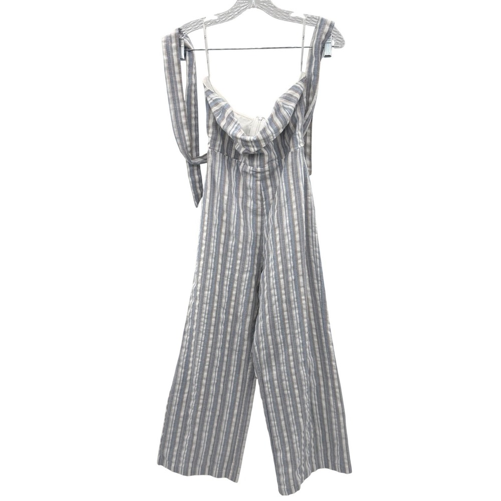 Lulus Striped Strapless Wide Leg Jumpsuit Tie Waist Linen Blend Small Prep Chic - Picture 2 of 12